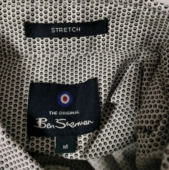Ben Sherman Slim Fit Men Sz Medium Shirt Button Down Black Dots Cotton Pocket - Picture 5 of 10